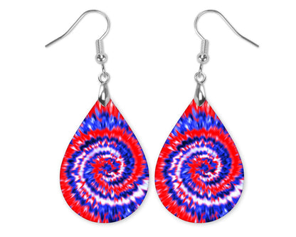 4th of July Tie-Dye Earrings – Handmade Teardrops
