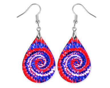 4th of July Tie-Dye Earrings – Handmade Teardrops