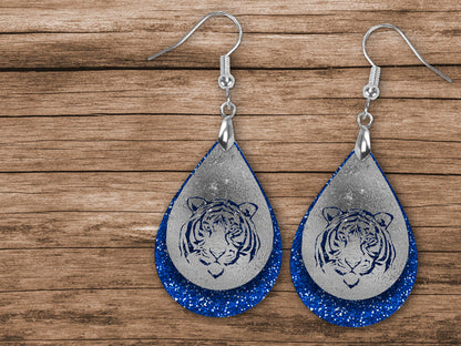 Tiger Blue Silver Dangle Teardrop Earrings