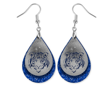 Tiger Blue Silver Dangle Teardrop Earrings
