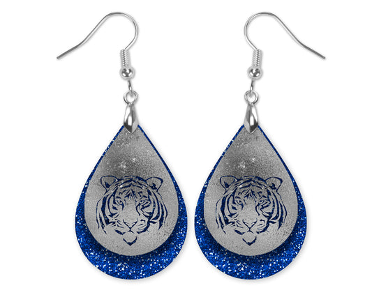 Tiger Blue Silver Dangle Teardrop Earrings