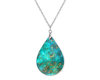 Turquoise Gold Boho Teardrop Shape Necklace