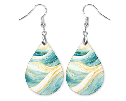 Turquoise Gold Swirl Dangle Teardrop Earrings