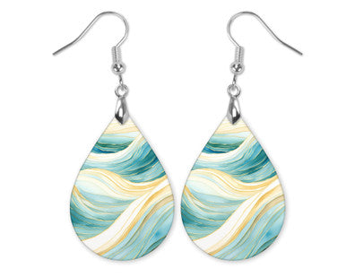 Turquoise Gold Swirl Dangle Teardrop Earrings