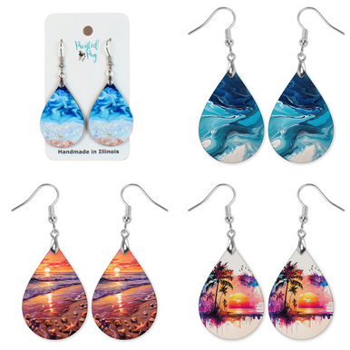 Beach Teardrop Earrings Set (4 Pairs) – Ocean, Sunset & Tropical Handmade Jewelry