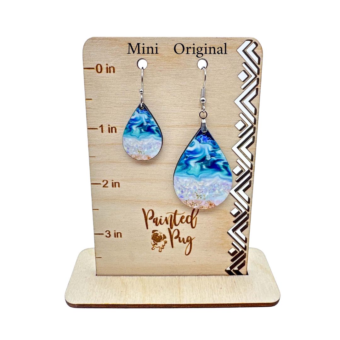 Patriotic Earrings – Red White Blue Floral Teardrop Wood Earrings
