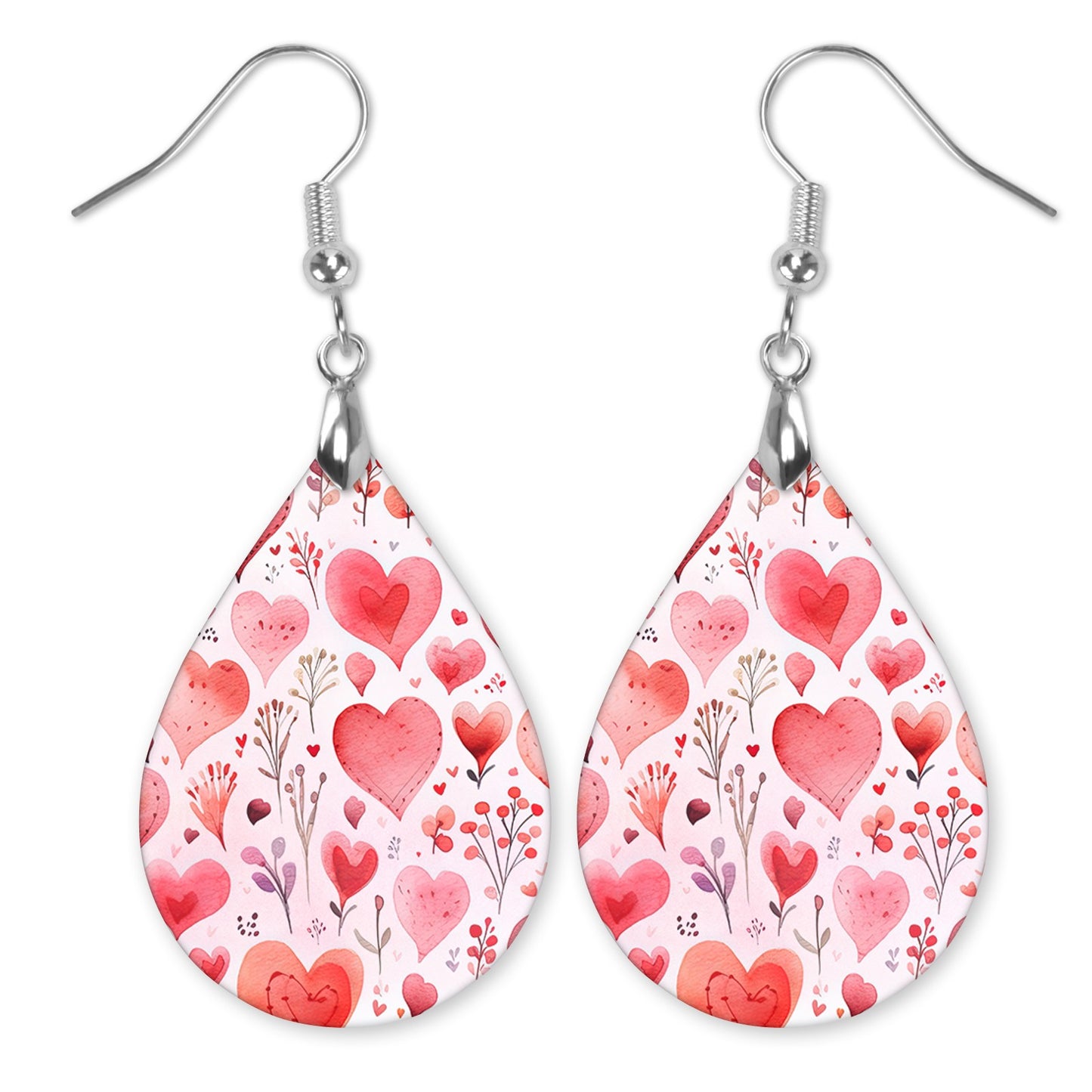 Valentine's Day Earrings - Pink Floral Watercolor Hearts