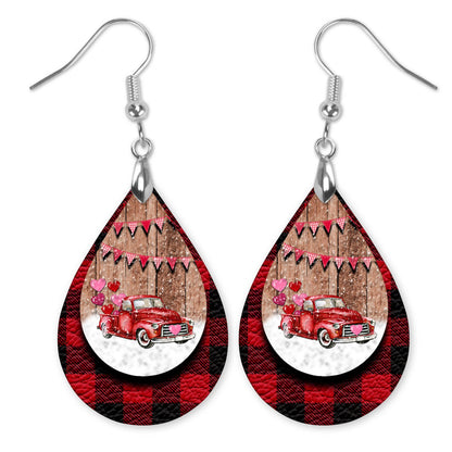 Valentine's Day Earrings Red Truck Teardrop Earrings