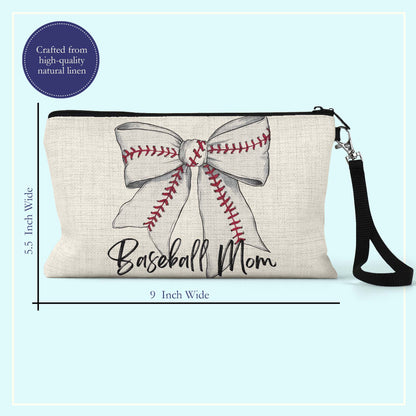 Baseball Mom Bow Makeup Bag – Personalized Baseball Wristlet Pouch