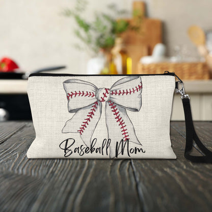 Baseball Mom Bow Makeup Bag – Personalized Baseball Wristlet Pouch