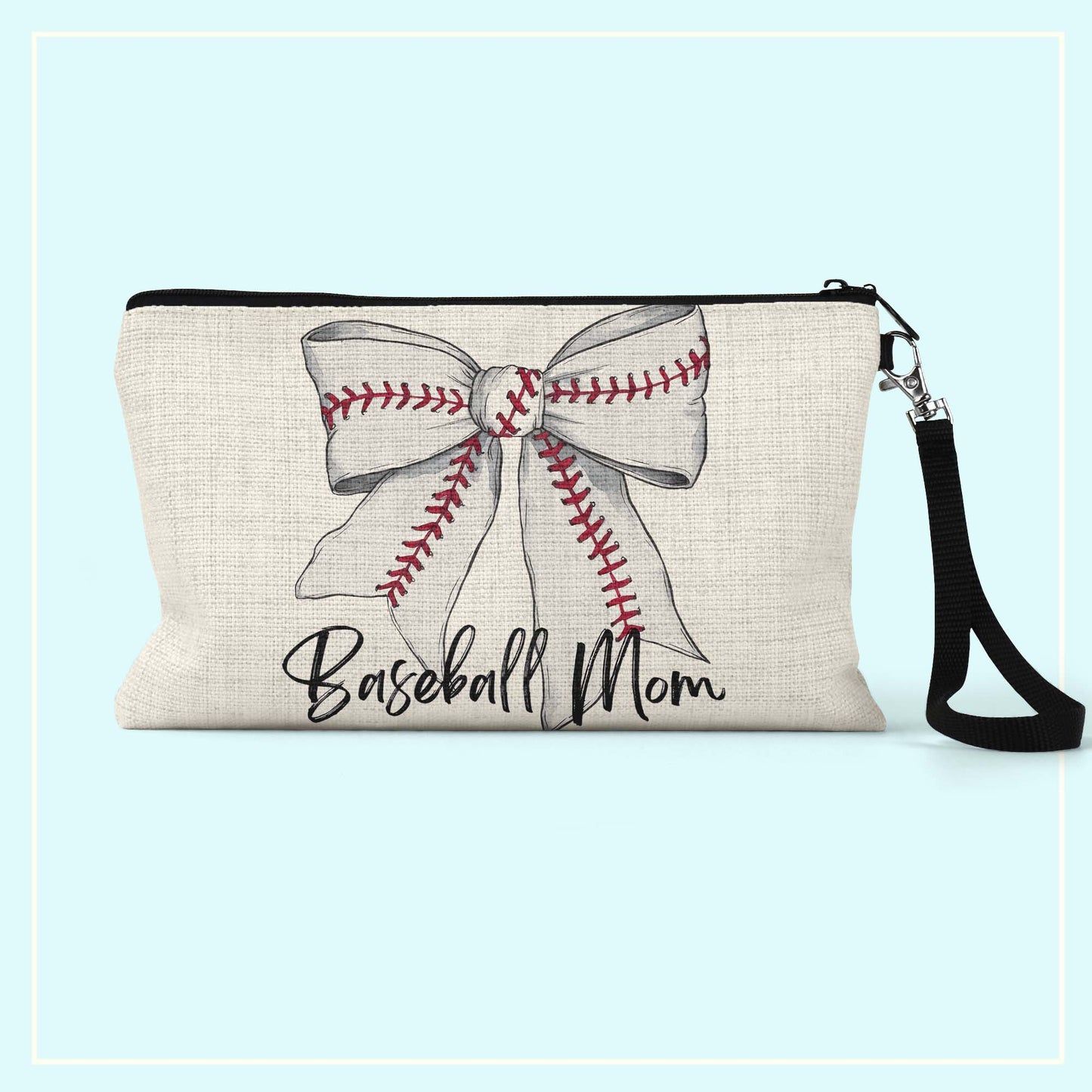 Baseball Mom Bow Makeup Bag – Personalized Baseball Wristlet Pouch