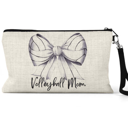 Volleyball Bow Makeup Bag front view on a white background