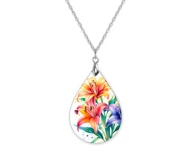 Wild Lily Floral Teardrop Shape Necklace