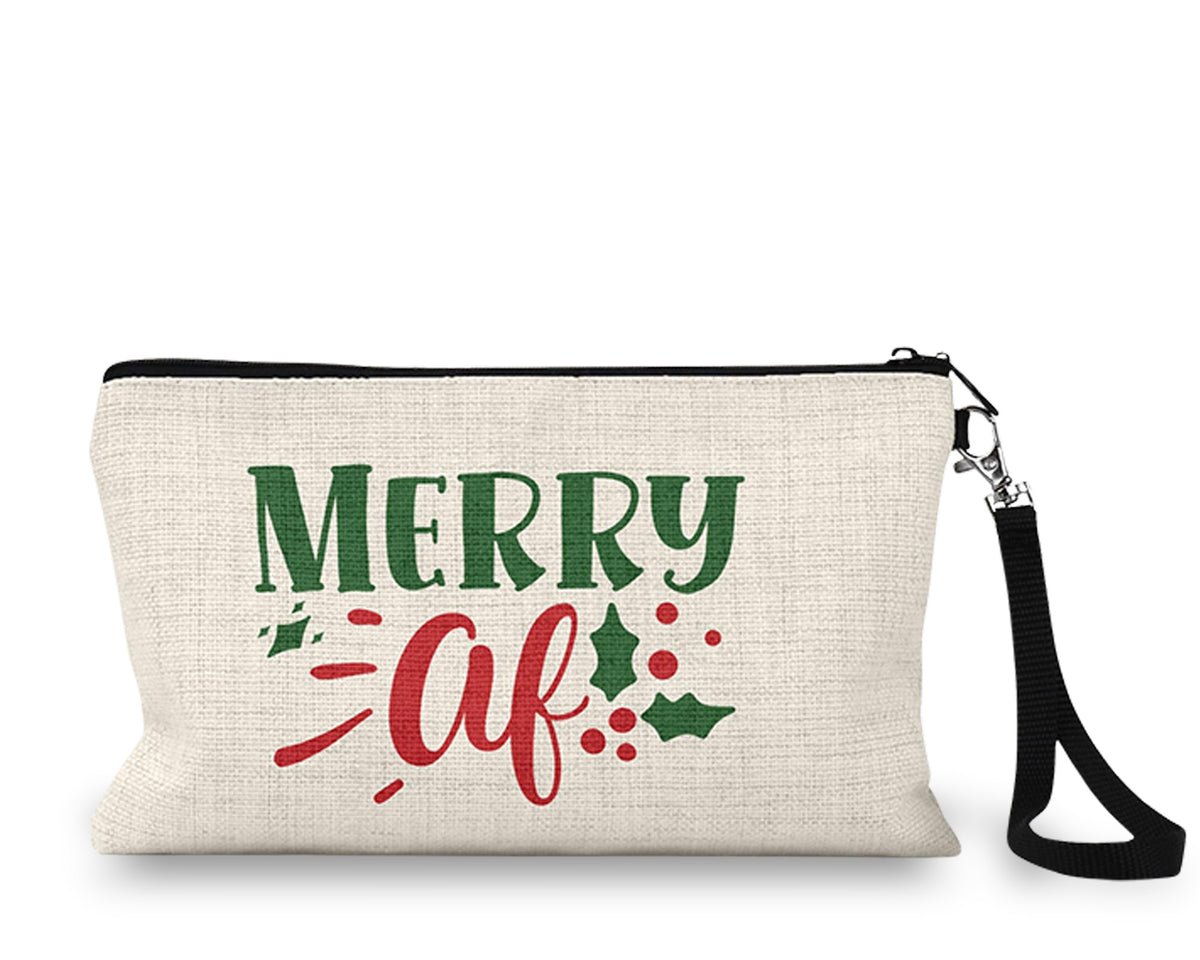 Merry AF Makeup Bag front view on a white background