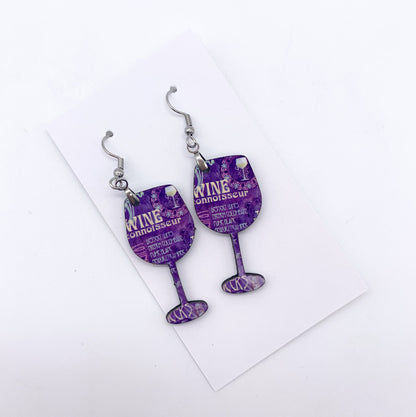 Wine Lover Wine Glass Hardboard Dangle Earrings