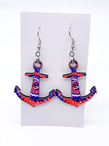 Tie Die Anchor Summer Hardboard Dangle Earrings