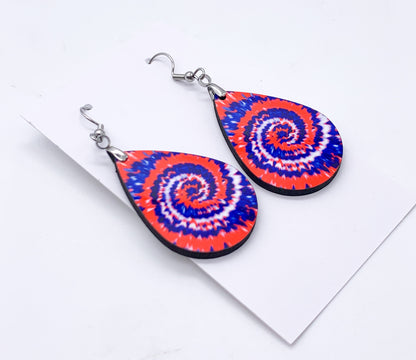 4th of July Tie-Dye Earrings – Handmade Teardrops