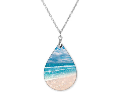 Beach Shore Scene Summer Teardrop Shape Necklace