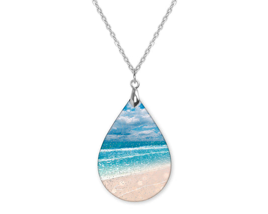Beach Shore Scene Summer Teardrop Shape Necklace