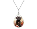 Black Pug Floral Teardrop Shape Necklace