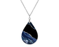 Blue Black Silver Agate Teardrop Shape Necklace