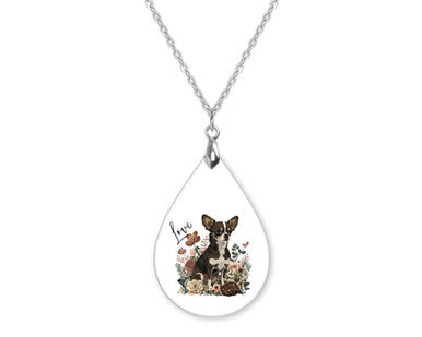 Chihuahua Love Floral Teardrop Shape Necklace