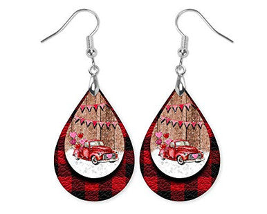 Valentine's Day Earrings Red Truck Teardrop Earrings