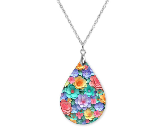 Floral Paper Flower Teardrop Shape Necklace