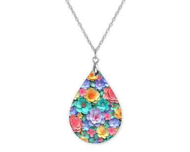 Floral Paper Flower Teardrop Shape Necklace