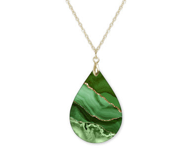 Green Gold Agate Teardrop Shape Necklace