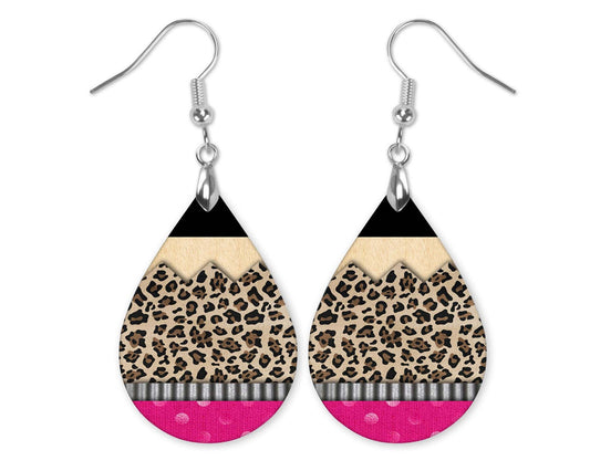 Pencil Leopard Print Teacher Earrings