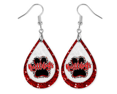 Bulldogs Pawprint Earrings Gameday Earrings Red Teardrop Earrings