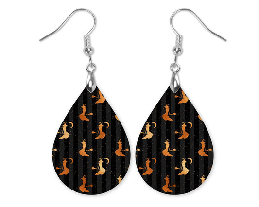 Halloween Orange Black Witch Teardrop Earrings