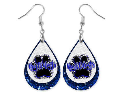 Bulldogs Earrings Blue Pawprint Gameday Teardrop Earrings