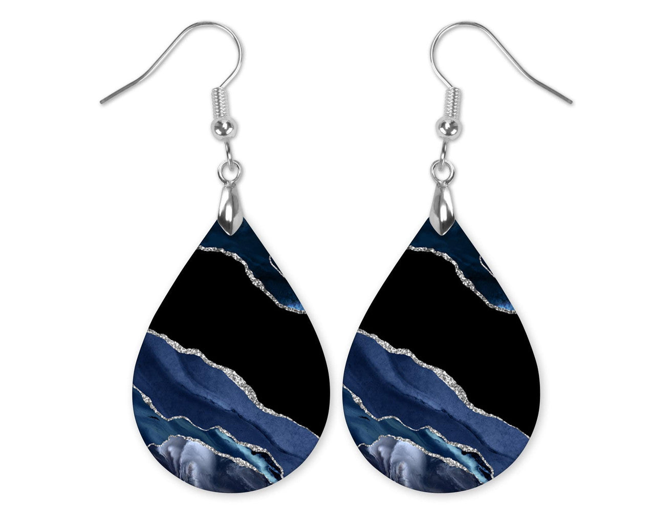 Navy and Black Teardrop Earrings – Geode-Inspired Statement Jewelry