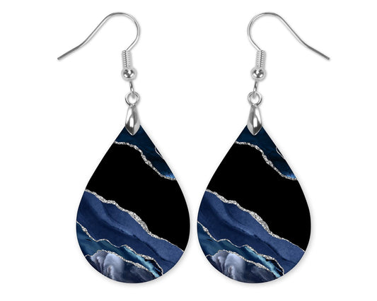 Navy and Black Teardrop Earrings – Geode-Inspired Statement Jewelry