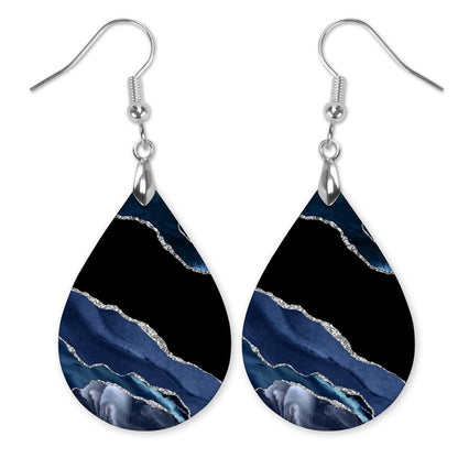 Navy and Black Teardrop Earrings – Geode-Inspired Statement Jewelry
