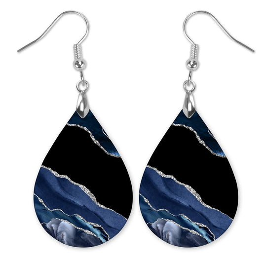 Navy and Black Teardrop Earrings – Geode-Inspired Statement Jewelry