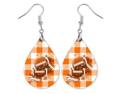 Orange White Checkered Football Gameday Earrings