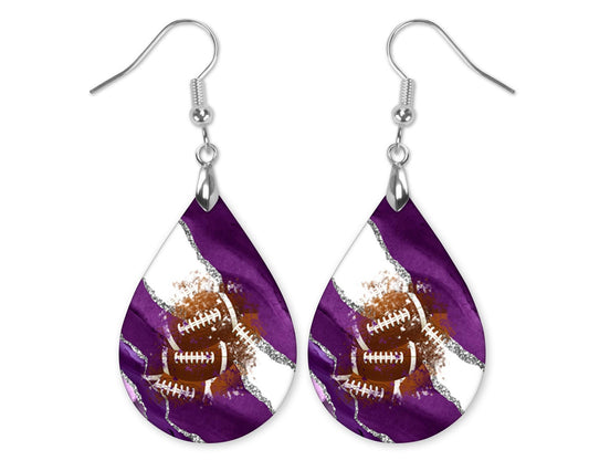 Purple Silver Gameday Football Earrings