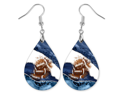 Navy Silver Football Gameday Teardrop Earrings