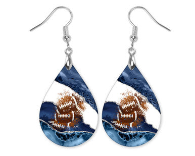 Navy Silver Football Gameday Teardrop Earrings