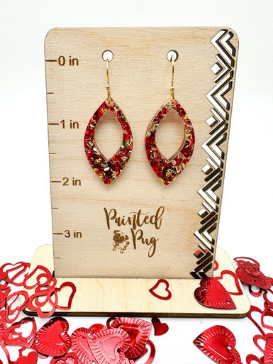Red and Gold Glittered Acrylic Dangle Earrings