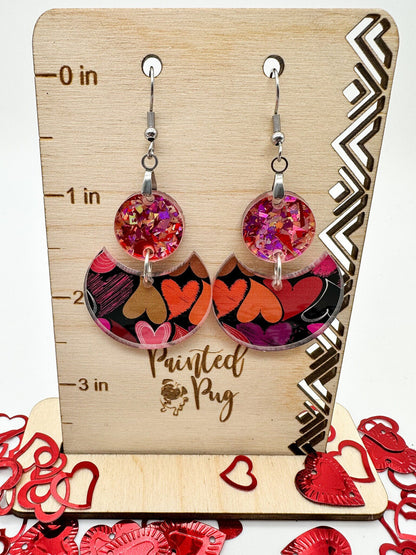 Pink Heart Aesthetic Dangle Earrings