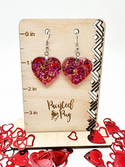 Glitter Acrylic Heart Earrings – Chunky Glitter Statement Dangles for Valentines Day