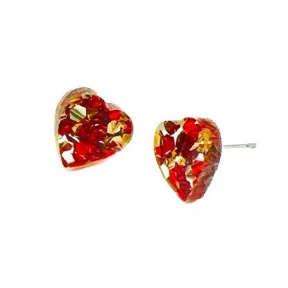 Red Gold Acrylic Heart Shaped Stud Earrings