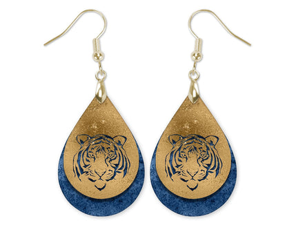 Navy and Gold Tiger Earrings Gameday Earrings Teardrop Earrings