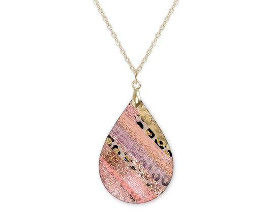 Pink Gold Leopard Print Teardrop Shape Necklace