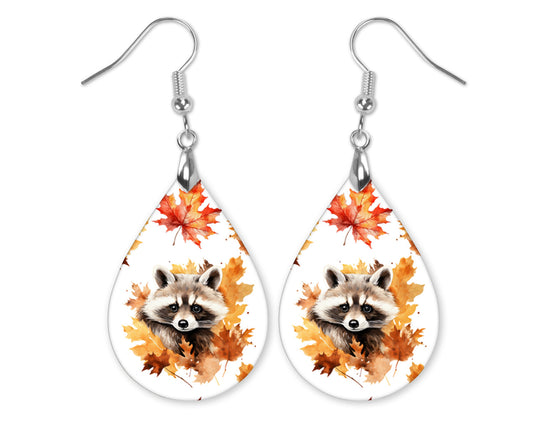 Raccoon Maple Leaves Teardrop Earrings