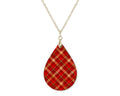Red Gold Plaid Christmas Teardrop Shape Necklace